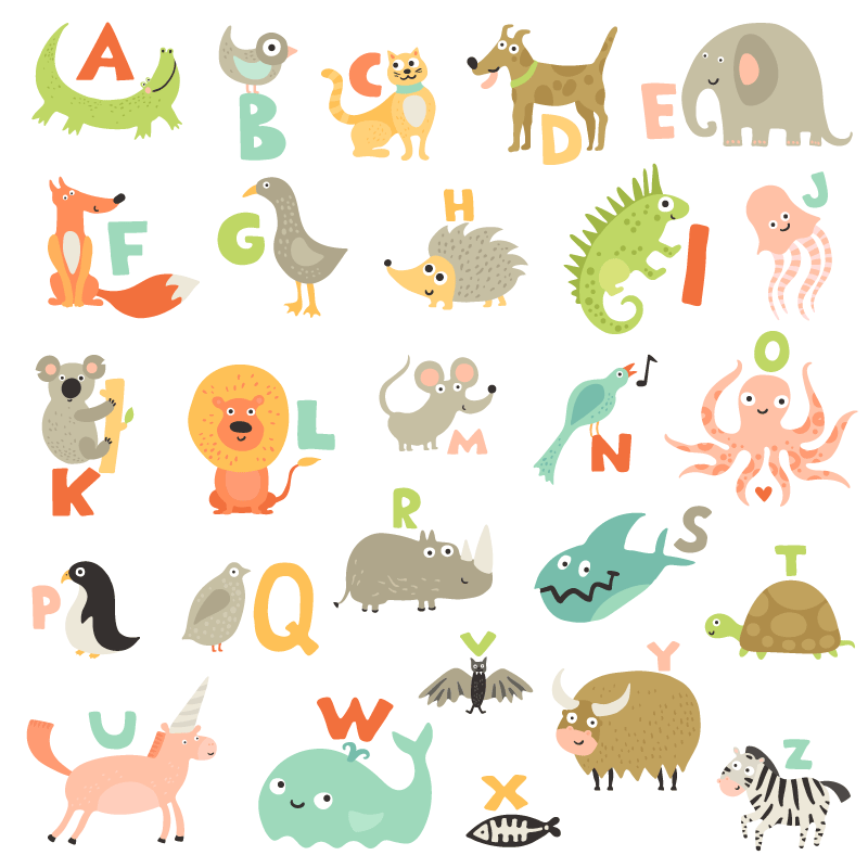 10套幼儿动物英文识字卡插图，AI源文件